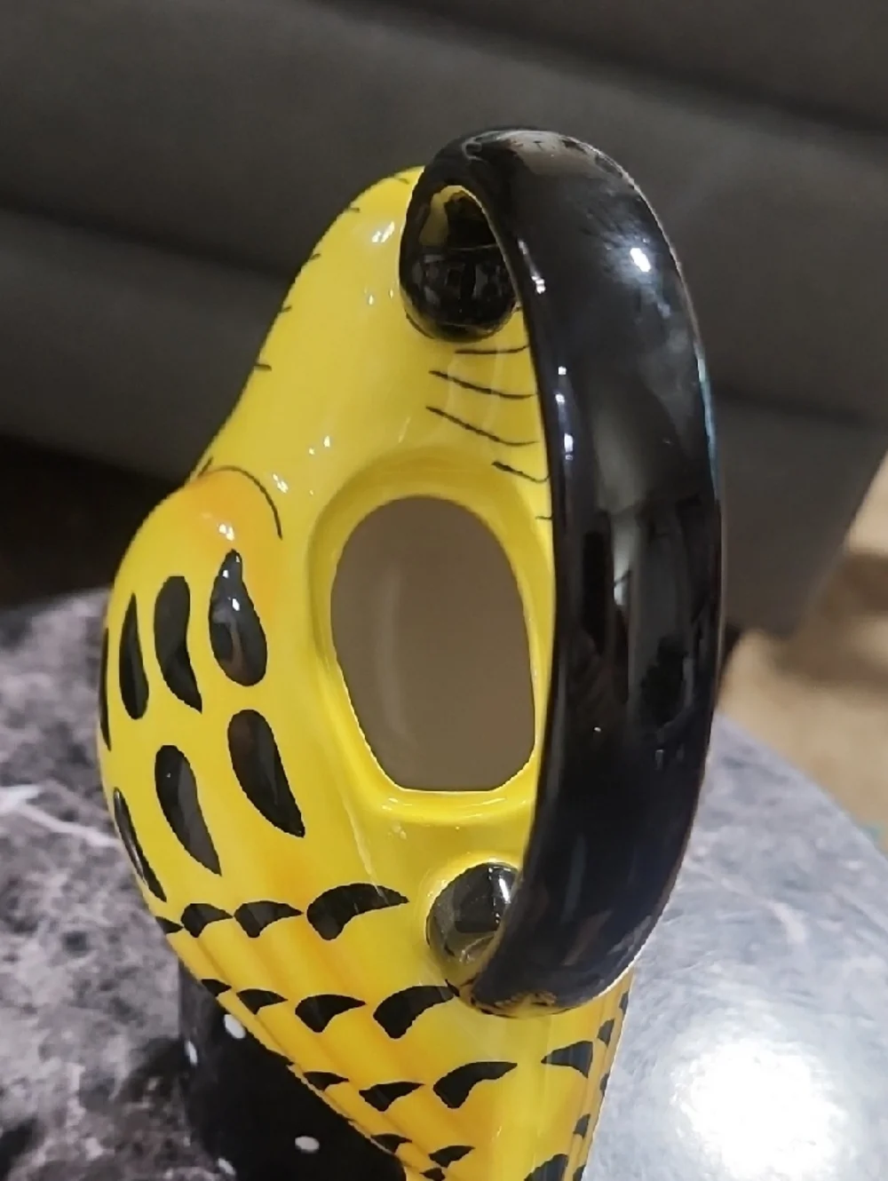 Yellow Budgie Ceramic Bird Waterer - Bright Yellow and Green. No Cover Or Cup.